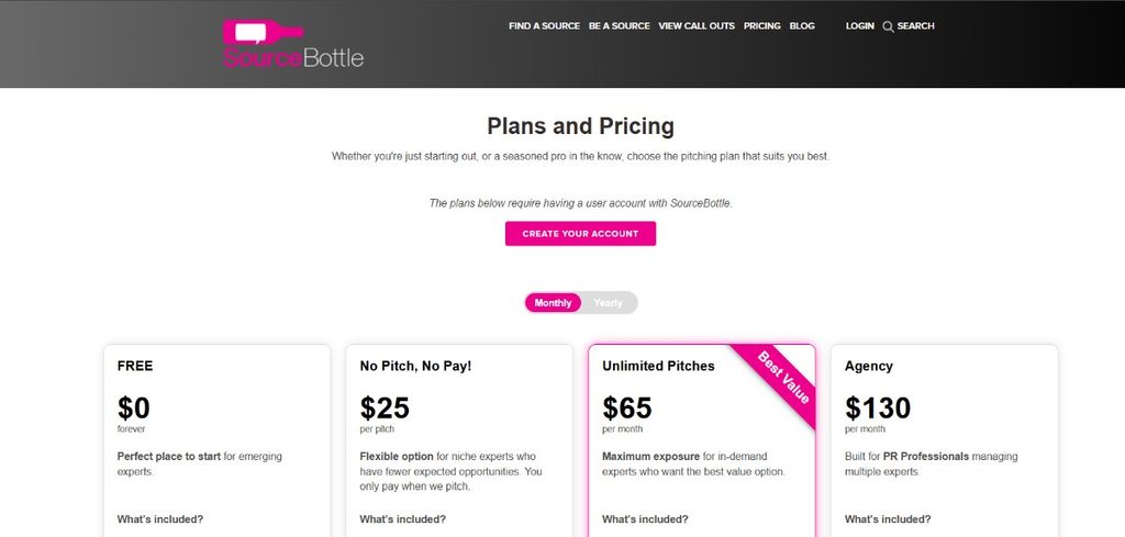 SourceBottle Plans & Pricing SourceBottle Plans & Pricing