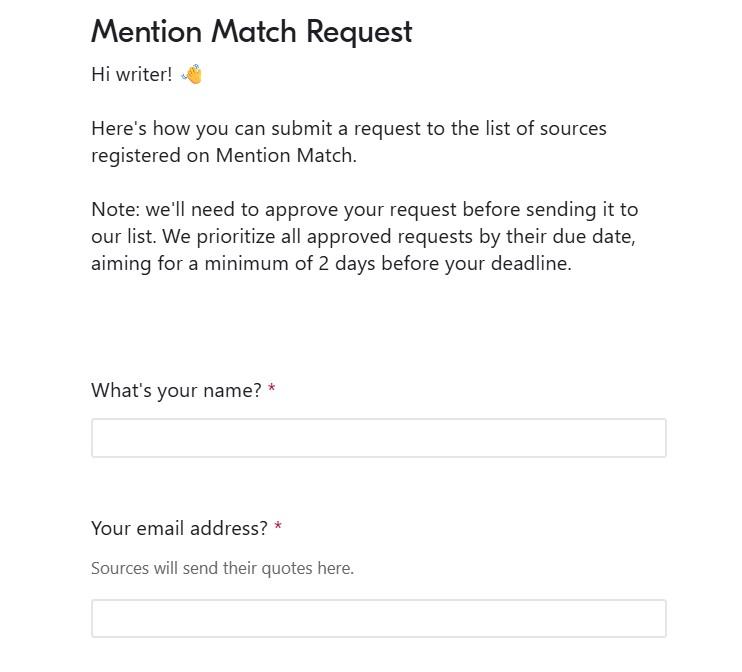 Submit your Request on MentionMatch Submit your Request on MentionMatch